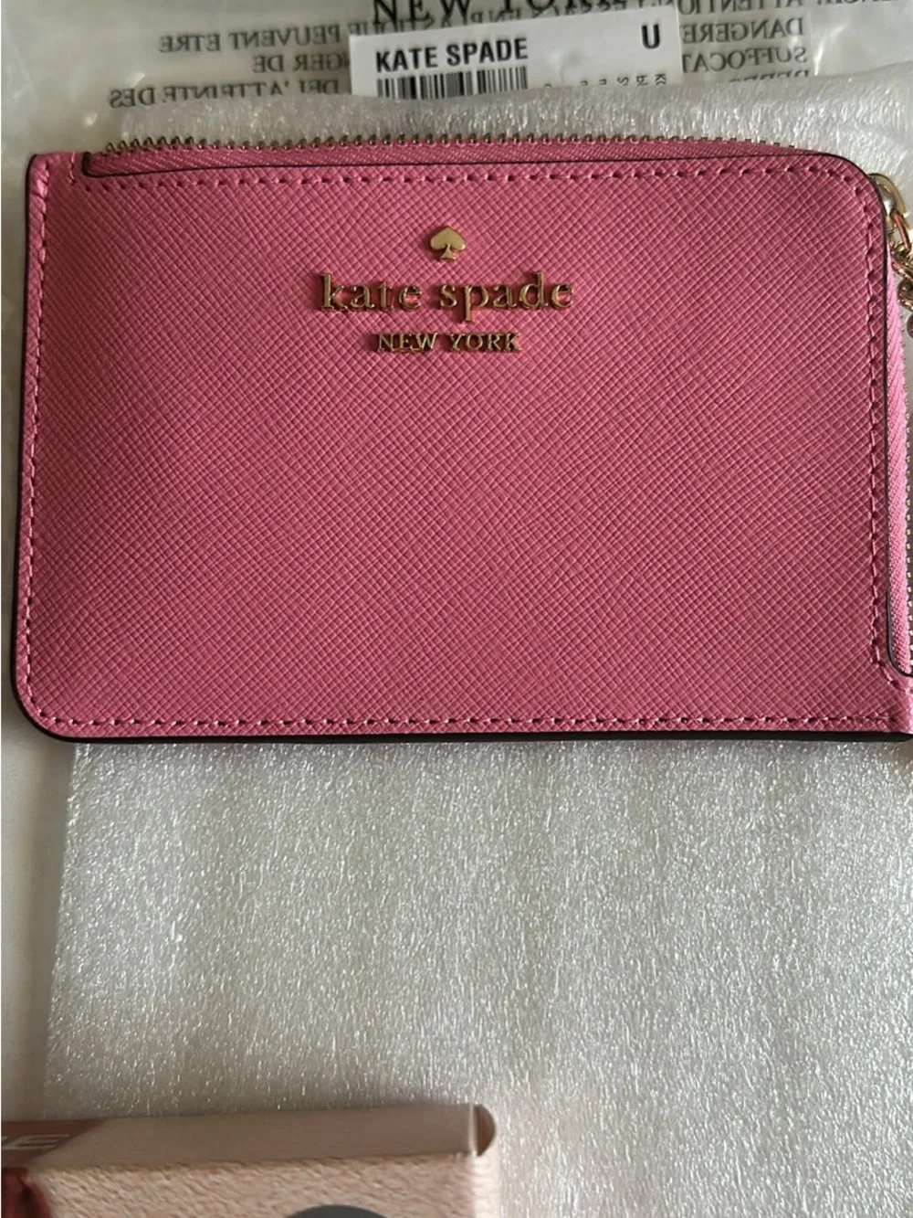 kate spade Pink Zip Card Case with Gold Logo